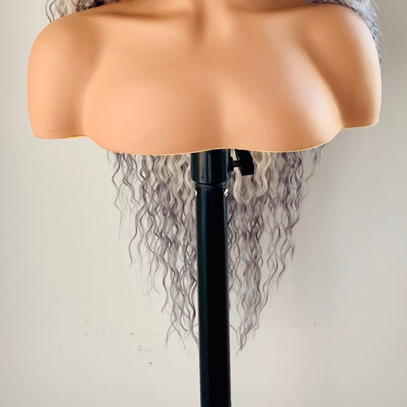 Wavy 28” Ombre White with Blue Lace Front Premium Fiber Wig - Picture 9 of 13